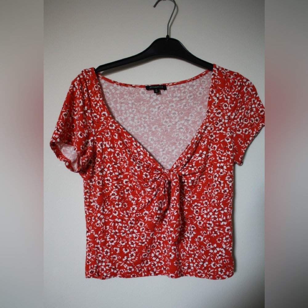 Dynamite Red and White Floral Blouse